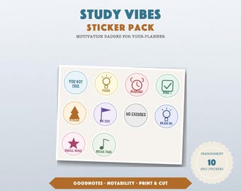 GoodNotes Stickers Study, Digital Planner Stickers PNG, 14 Precropped Aesthetic Study Motivation Sticker Set for iPad, Instant Download