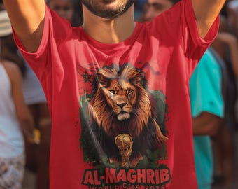Marocko 2026 FIFA World Cup T-shirt | Atlas Lions fotbollsfangåva | Marockansk fotbollströja | Unisex t-shirt med grafik