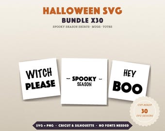 Halloween SVG Bundle, 30 Spooky Halloween SVG Files for Cricut, Witch Trick or Treat PNG Shirt Designs, Silhouette Digital Download