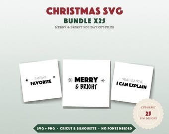 Christmas SVG Bundle, 25 Christmas SVG Files for Cricut, Merry and Bright Santa Elf Shirt Designs PNG, Silhouette Instant Download