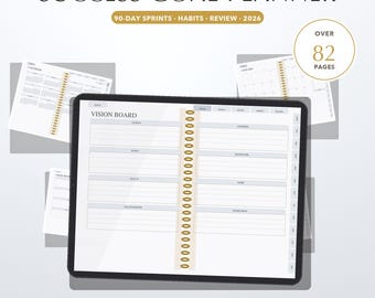Goal Planner Template 2026, Digital 90 Day Goal Setting Planner GoodNotes iPad, Habit Tracker Vision Board, Instant Download