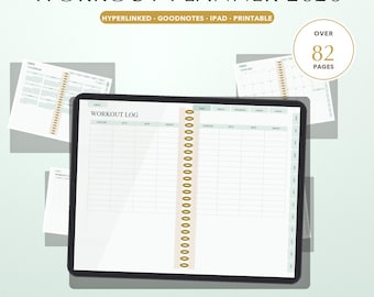 Fitness Planner Digital 2026, Hyperlinked Workout Planner GoodNotes iPad, Gym Log Meal Plan Progress Tracker, Instant Download