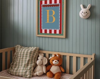 Colourful Stripy Letter Print, personalised Wall Art. Kids bedroom home decor