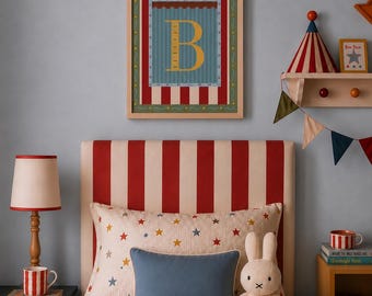 Stampa con iniziale a tema circo / Decorazione murale personalizzata per la cameretta / Stampa con lettere dell'alfabeto / Regalo per baby shower