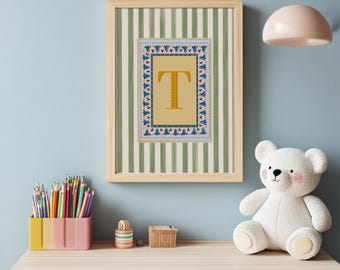 Stampa personalizzata con iniziale / Decorazione murale per cameretta / Stampa personalizzata con iniziale / Decorazione con nome del bambino / Illustrazione colorata dell'alfabeto