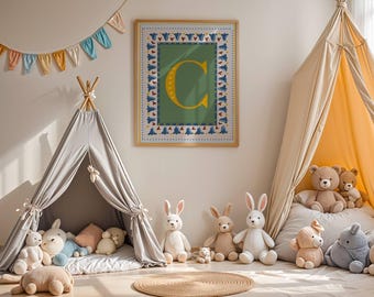 Colourful and Decorative Letter Print, Personalised Wall Art. Kids Bedroom Decor