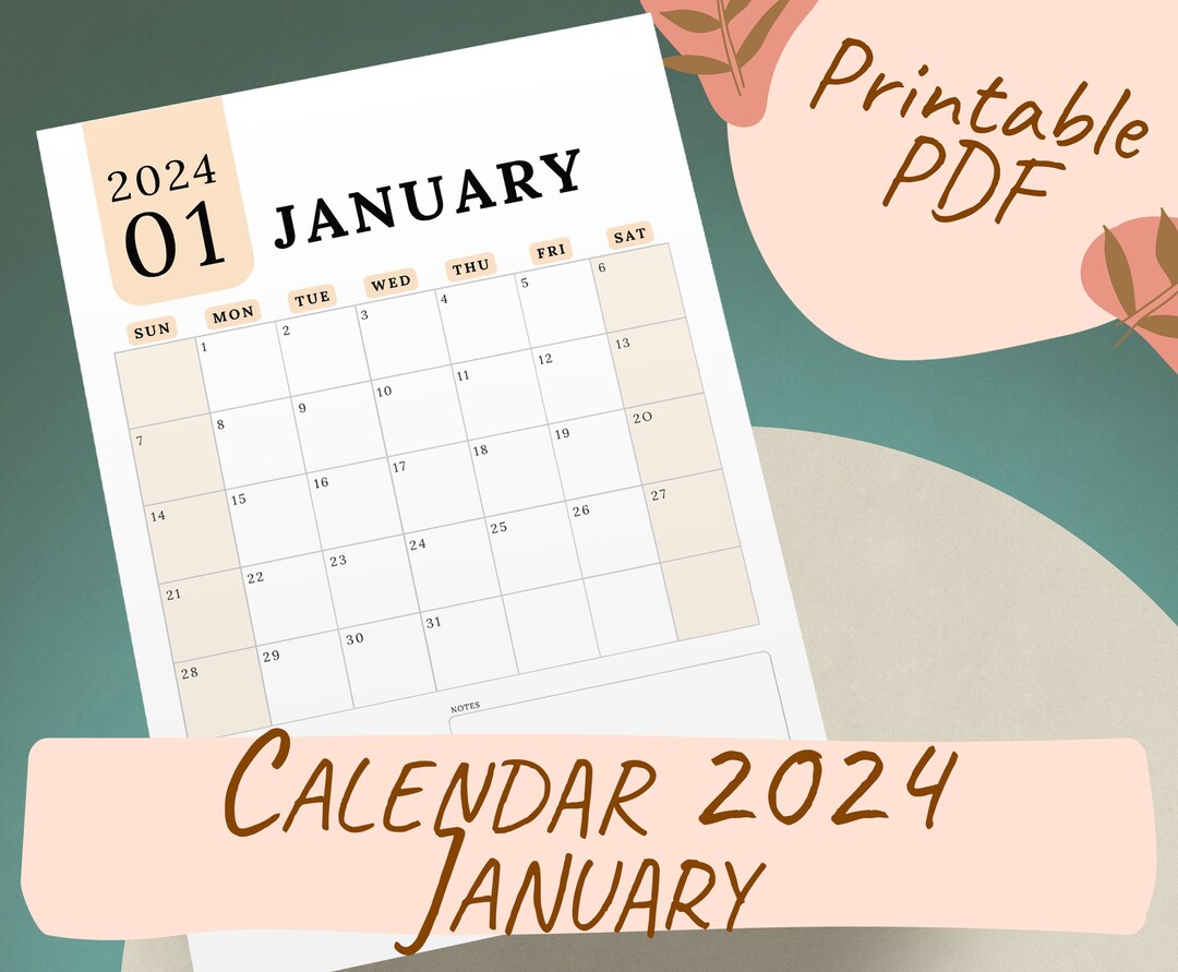 January 2024 Calendar Printable PDF Instant Download Etsy