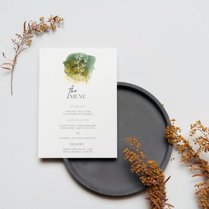 Wedding Menu Template - Green & Gold Botanical - Editable - Downloadable - Printable - Personalise