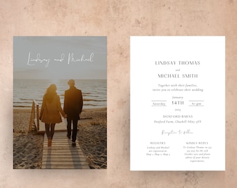 Minimalist Photo Wedding Invitation Template - Editable - Downloadable - Print At Home