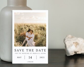 Simple Elegant Modern Photo Save The Date Card - Editable - Downloadable - Print At Home