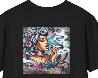 T-Shirt Boss Lady Weed - Beautiful Women Smoking a Joint - Metal Button - 420 Stoner Gift - Graffiti Inspired - Personalization is FREE!