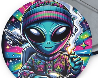 Alien Weed Pin - Alien Smoking a Joint - Stoner 420 Gift - Metal Button - 420 Stoner Smoke - Personalization FREE! Space UFO Planets Galaxy