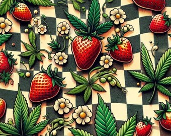 Sticker Retro Strawberry Kitchen - White Kiss-Cut Stickers - 4 Sizes Available - Happy 420 Vinyl - Marijuana Decor for Personalization