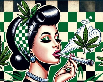 Sticker 50s Pinup Retro Emerald - White or Transparent Kiss-Cut Stickers - 4 Sizes - 420 Marijuana Vinyl - Cannabis Culture - Weed Pot Joint