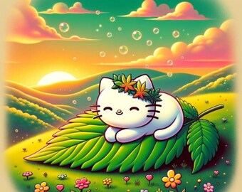 Sticker Nature Cat Nap  - White and Transparent Kiss-Cut Stickers - 4 Sizes - 420 Kitten Vinyl - Hello  Kitty Inspired Weed - Cat Lovers