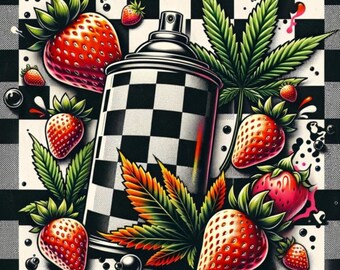 Sticker Strawberry Spray Paint - White Kiss-Cut Stickers - 4 Sizes Available - Happy 420 Vinyl - Marijuana Decor for Personalization