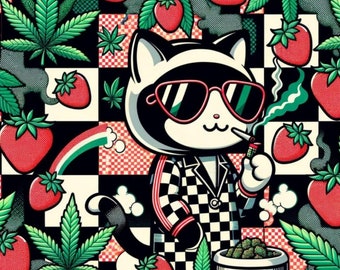 Sticker Good Vibes Cat 420 - White or Transparent Kiss-Cut Stickers - 4 Sizes Available - Marijuana Vinyl - Cute Kitty Inspired Weed Gift