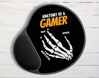PC Gamer Mouse Pad With Wrist Rest - Memory Foam Comfortable Gaming Accessory - WSAD PC Master Race - Skeleton Bone Hand - Work Decor
