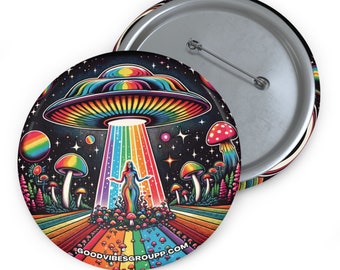 Rainbow UFO Pin Button - Kesha Rainbow Inspired - Good Vibes - Energy Heart Moon Stars - Body Positivity & Rainbow Love Series