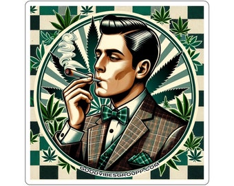 Sticker Dapper Dan - White or Transparent Kiss-Cut Stickers - 4 Sizes Available - 420 Marijuana Vinyl - Custom Funny Joke Gift - 50s Pinup