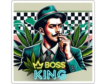 Sticker 50s Boss King - White or Transparent Kiss-Cut Stickers - 4 Sizes Available - 420 Marijuana Vinyl - Custom Funny Joke Gift