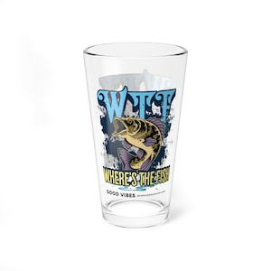 Where&#39;s the Fish, WTF Pint Glass, 16oz - Barware Drinkware - Funny Gift or Joke Present Fishing Pint Glass - Free Personalization