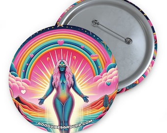 Rainbow Goddess Pin Button - Kesha Rainbow Inspired - Good Vibes - Energy Heart Moon Stars - Body Positivity & Rainbow Love Series