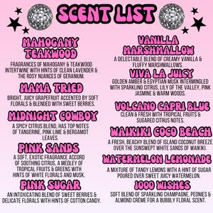 a pink poster with a list of items