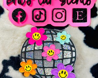 smiley flower disco ball car freshie