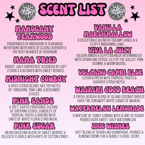 a pink poster with a list of items