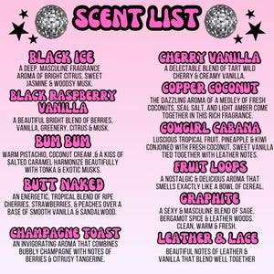 a pink poster with a list of items on it