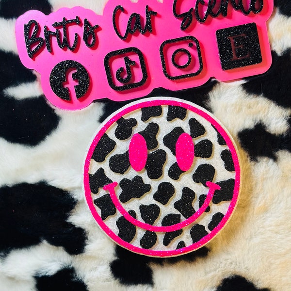 cow print smiley car freshie