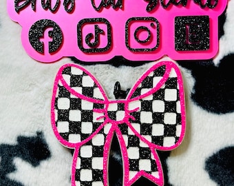 checkered bow car freshie