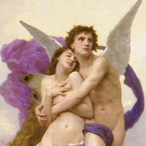 Antique painting The abduction of Psyche by William Adolphe Bouguereau 1895. Art printed on premium  canvas