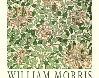 William Morris Kunstdruck Honeysuckle Tapete. Vintage Poster mit Blüten und Blättern. Premium Matte Papier