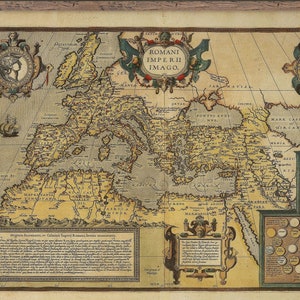 Alte Landkarte des Römischen Reiches. Poster vintage Reproduktion einer Landkarte von 1579. Fine Art Poster. Wandkunst
