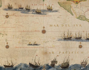 Ancient Map of the South Sea. Pacific Ocean. Poster reproduction of a map of 1622 by Gerritsz, Hessel