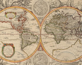 Ancient world map poster reproduction by Jodocus Hondius