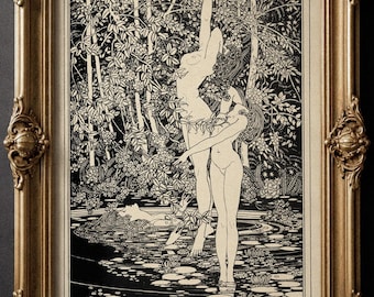 John Austen vintage illustration for Hamlet The death of Ophelia . Museum and premium art print papers wall art