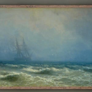 Fog over the Sea by Ivan Aivazovsky 1884. Remastered antique painting repro. Available as canvas or Fine Art Print.