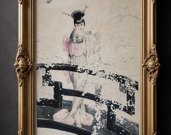 Louis Icart Madame Butterfly illustration. Museum art print and canvas wall art reproduction