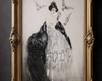 Louis Icart vintage illustration Sweet Caress 1924 Museum art print and canvas reproduction