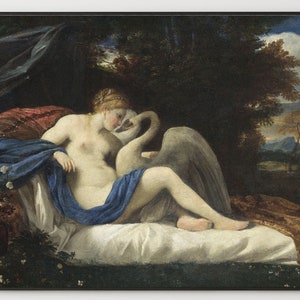 Leda and the Swan by Pier Francesco Mola. Fine art print of antique painting. Greek mythology