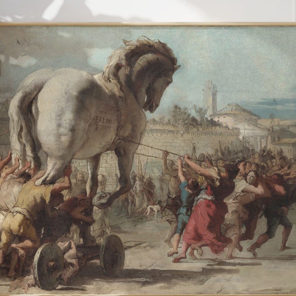 The Procession of the Trojan Horse into Troy by Giovanni Domenico Tiepolo. Greek mythology. Fine art print