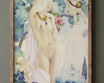 Umberto Brunelleschi illustration Les Baisers ( The Kisses ) fine art print and canvas wall art