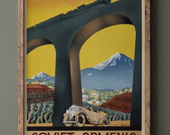 Soviet Armenia vintage travel poster reproduction in museum art paper