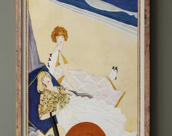 George Wolfe Plank fashion magazine vintage cover illustration Girls at the beach. Fine art print repro