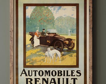 本物の1950年代ヴィンテージルノー車広告ポスター：スーパーカーの絵