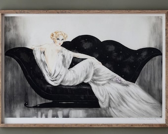 Louis Icart Le Sofa illustration Museum matte print and canvas wall art reproduction.