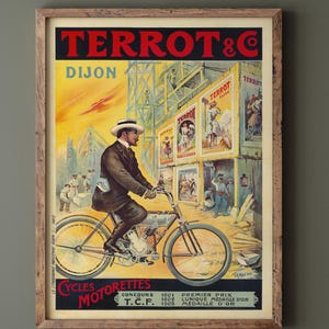 Terrot cycles vintage advertinig print repro by Francisco Tamagno. Wall art decor poster